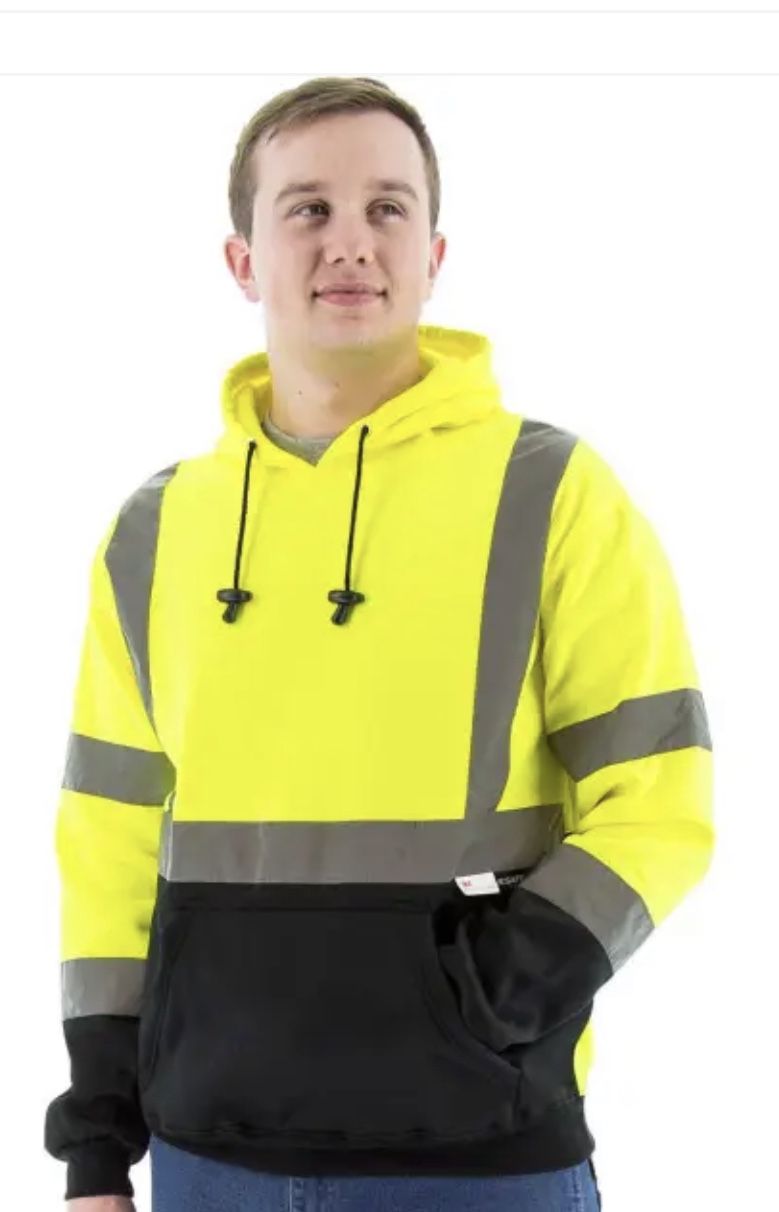 Safety Hooded Pullover Sweatshirt, Hi-Vis Yellow, Class 3