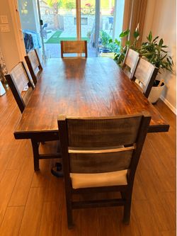 Solid wood dining table with chairs