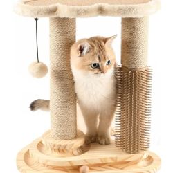 Cat Scratching Post, Cat Self Groomer for Indoor Cats, Cloud Soft Perch for Rest, 17.5" Tall Natural Sisal Scratcher Cat Grooming Interactive Ball Tra