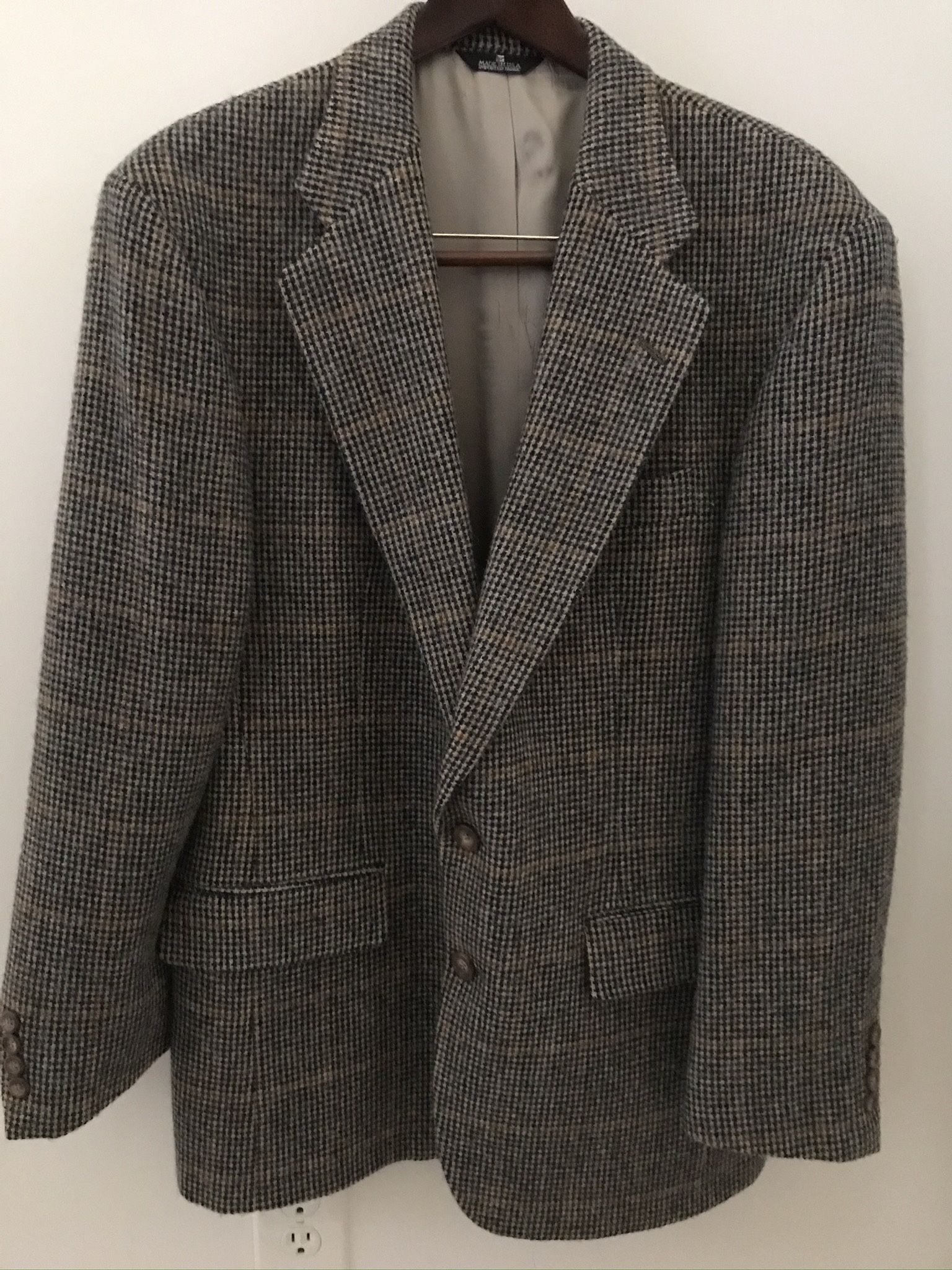 Men’s Polo Ralph Lauren Blazer Jacket 40R Black Tan Brown Rust Houndstooth Plaid
