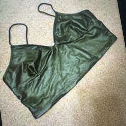 New Xl Black Pleather Leather Pu Crop Tank Top 