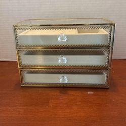 Transparent Acrylic And Brass Jewelry Box Vintage 9“ X 6 1/4“ X 5“  L7