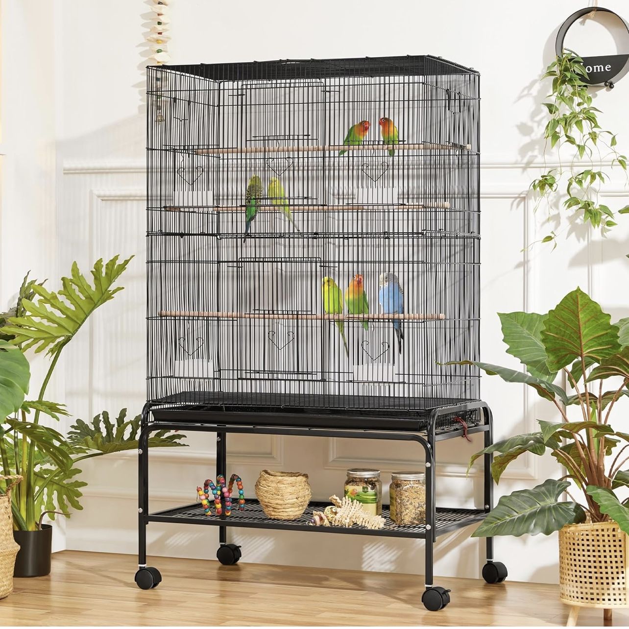 53'' Large Bird Cage Budgie Cage for Parakeets Cockatiels Conures Lovebirds Parrots with Rolling Stand