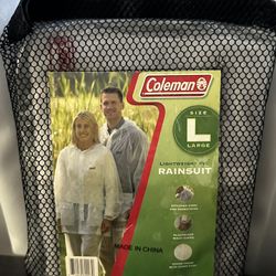 Coleman Lightweight PVC Clear Rainsuit Unisex Large Sz L NEW Rain Pants Jacket
