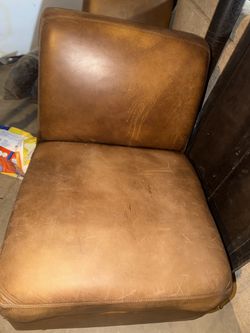 Pair of Tan Leather Armless Slipper Chairs (Sectional Pieces)