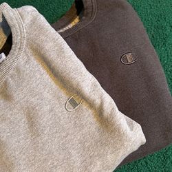 (2) Light Gray And Charcoal - Men’s Champion Pullover Casual Crewneck Sweatshirt