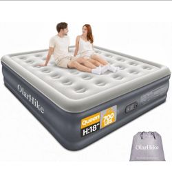 OlarHike Air Mattress Queen with Built in Pump, Inflatable Mattress Blow up Mattress, 18" Colchones Inflables Foldable Air Bed for Guest & Home, Ideal