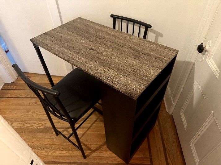 3-Piece Counter Height Kitchen Dining Table Set w/ Storage Shelves