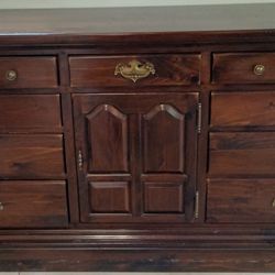 Ethan Allen Antiqued Tavern Dresser with Hutch Top + Nightstand