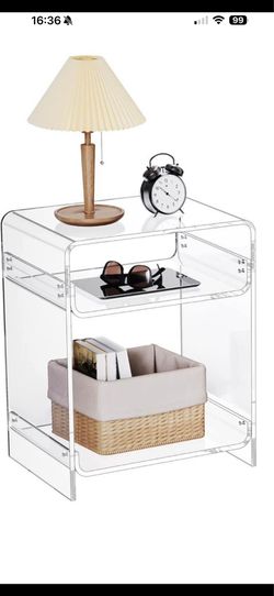 Acrylic End Table Record Player Table with Storage Shelf