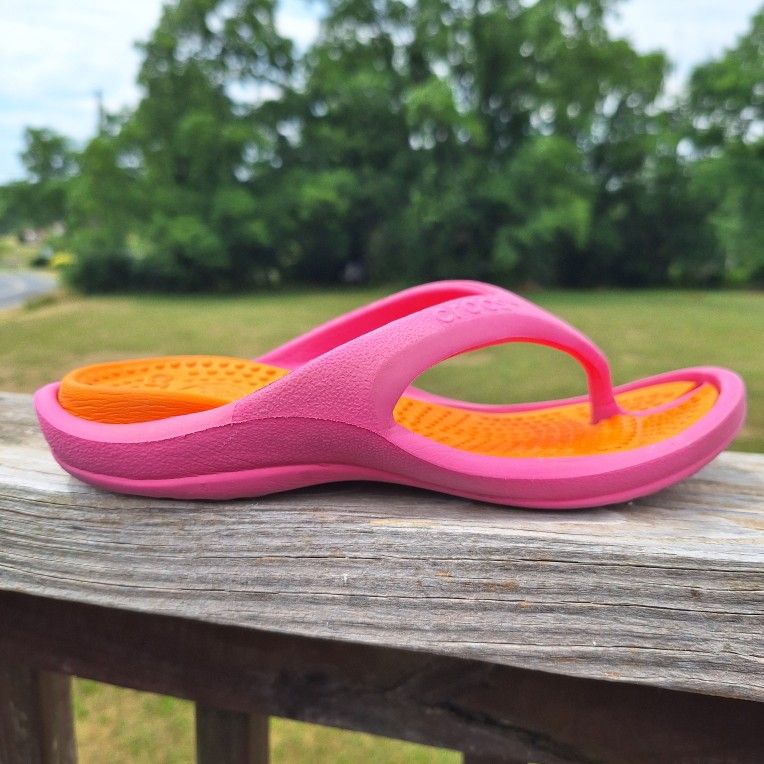 Crocs Athens Pink & Orange Flip Flops Sandals Womens 3 Mens 1 Big Kids Water Shoes