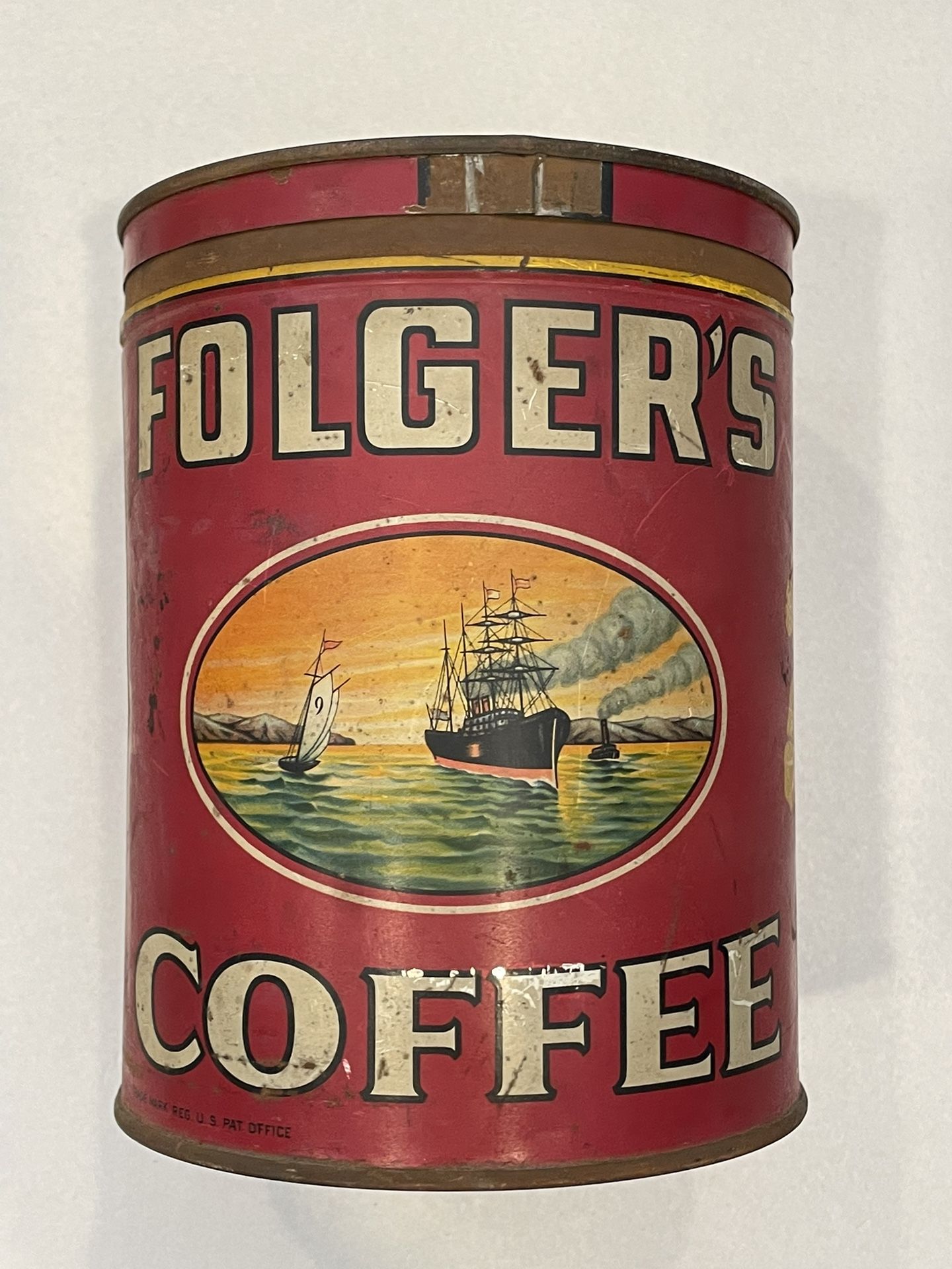 Empty Vintage Folgers 1950’s Coffee Can / Regular Grind & 1950 Imprint.