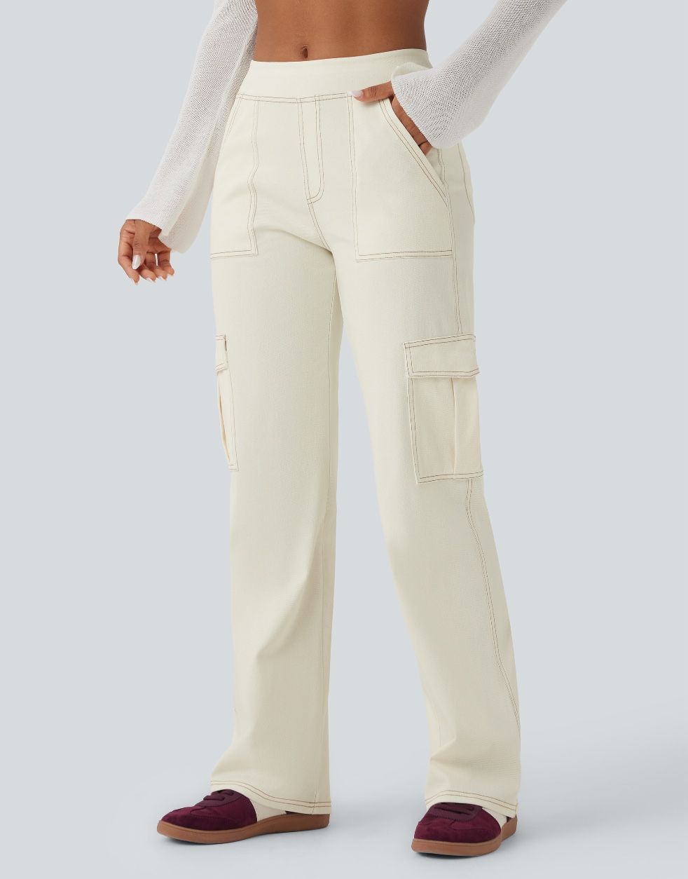 Halara Flex Mid rise Pockets Straight Leg Casual Cargo Jeans