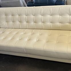 Cream Color Convertible Sleeper Sofa w/ Queen Size Mattress (82” x 41”) - Genuine leather, New,Never-Used