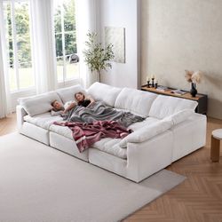 Sofa Bed Cloud Couch ☁️ Modular Sectional Sofa In Ivory Linen - Free Delivery ✅