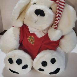Vintage Target Christmas Plush White Cute Puppy Dog 1992 Sleeping Cap Vest