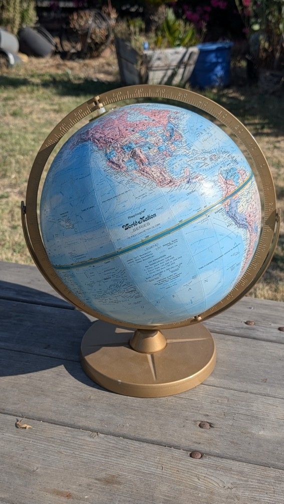 Vintage 1980s Replogle 12" World Nation Globe - Raised Relief USSR Era Metal Base

