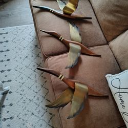 (3) Vintage Mid Century Modern Masketeers Flying Geese  or Ducks Wall Art