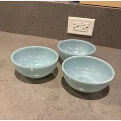 Fire King Set Of 3 Bowls Pastel Blue Anchor Hocking Vintage 