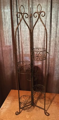 Folding plant stand 5 pot holder rustic metal 41 in