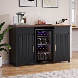 Large Coffee Bar Cabinet with Fridge Space, Mini Fridge Cabinet with Wine Storage, Buffet Sideboard Table for Home, Fluted Modern Design,53.2" L