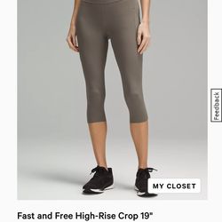 EUC lululemon Fast and Free High-Rise Crop 19” w/ pockets, sz 10 - Nomad (olive green)