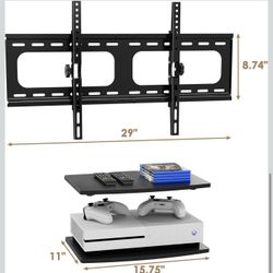 New 3-in-1 TV Mount & Shelves Kit, Wall-Mount TV Bracket Fits 37–75" TVs, Holds Up to 154 lbs, Max VESA 600 × 400 mm, 2 Wooden Floating Shelves for DV