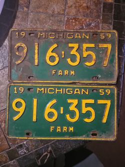 Vintage 1959 Michigan Farm pair license plates