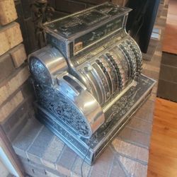 LARGE CHROME AND BLACK NATIONAL CASH REGISTER