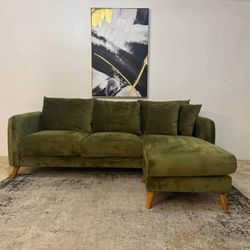 Green Velvet 3-Seater Sectional Sofa