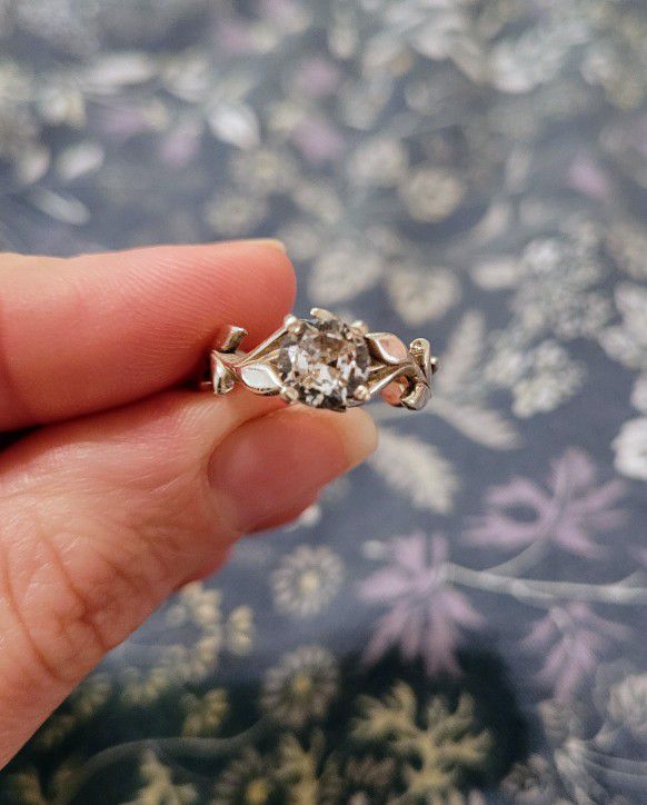White Sapphire Solitaire Sterling Silver Leaf Ring