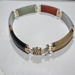 BEAUTIFUL VINTAGE 14K MULTI COLOR JADE BRACELET SIZE 7 .5 