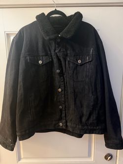 Black Denim Jacket with Sherpa Collar