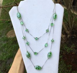 Long vintage art glass layered necklace