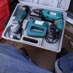 T E. Three Piece Set Router Jigsaw And A Power Drill Gun All Electric With A Carrying Case Serious Buyers Please