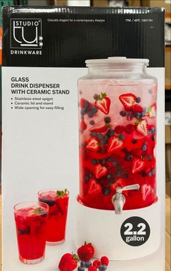 Studio Drinkware Glass Drink Dispenser With Ceramic Stand