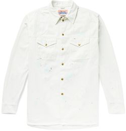 Acne Studios Bla Konst Splatter Painted White Denim Shirt Small Medium