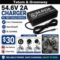 54.6V 2A E-Bike / Scooter Charger for 48V Lithium Battery – 3-in-1