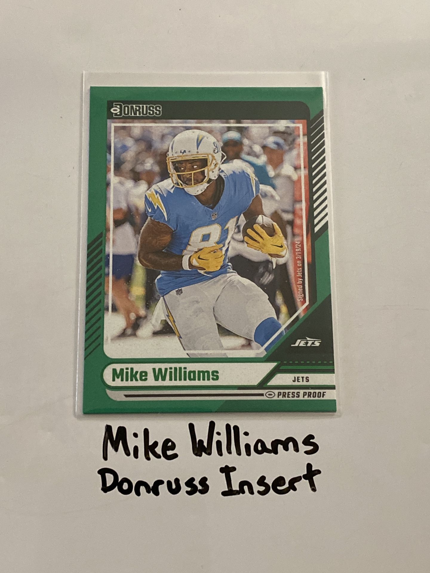 Mike Williams New York Jets WR Donruss Short Print Insert Card.