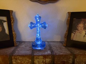 Handmade LED Light-Up Resin Cross - Crushed Glass Decor (8" Tall)