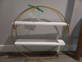 Round Gold Metal Circle Shelf with White Shelves