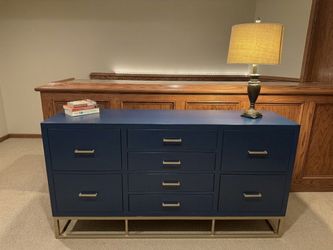 MCM 8 Drawer Blue Wooden Dresser
