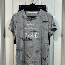 Kid’s Unisex Blue and Gray Pajama Shorts Set (Shark/Whale Theme), Size: Medium
