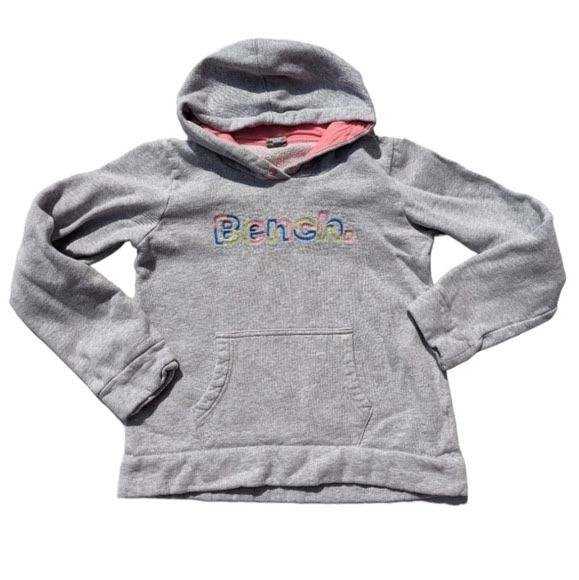Bench Rainbow Logo Embroidered Grey Sweatshirt Hoodie Girl Kids