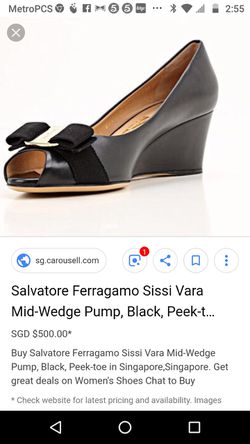 Women's Salvatore Ferragamo Patent Leather Vara Wedges Pumps