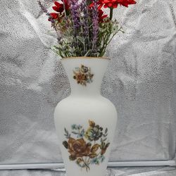 Vintage Frosted White Satin Glass Floral Vase with Gold Rim