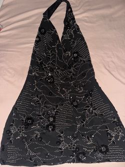 Black Beaded Sequin Halter Dress