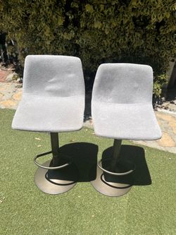 Set of 2 Gray Upholstered Swivel Bar Stools
