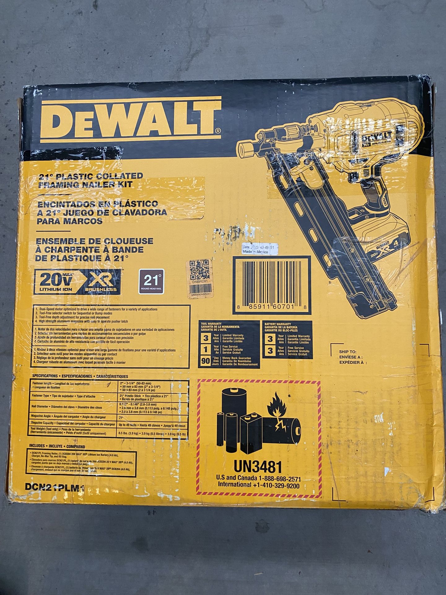 Dewalt 20V MAX XR Lithium-Ion Cordless Brushless 2-Speed 21° Plastic Collated Framing Nailer with 4.0Ah Battery and Charger DCN21PLM1