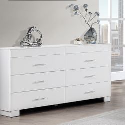 WHITE w/ SILVER handles - 6 drawer DRESSER